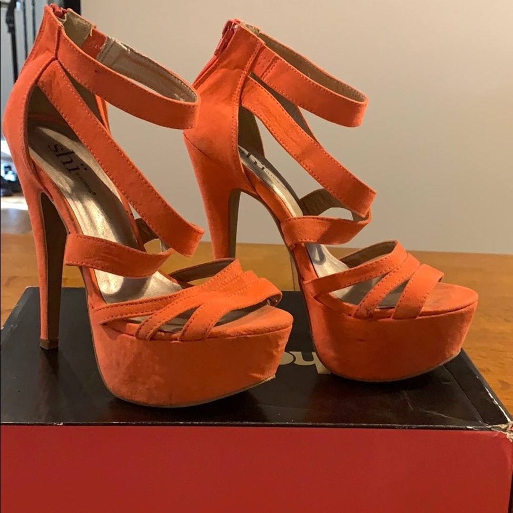 Peach suede heels